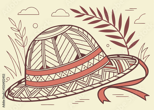Tanjak melayunese traditional hat hand drawn illustration indonesia culture for festival poster design inspiration
