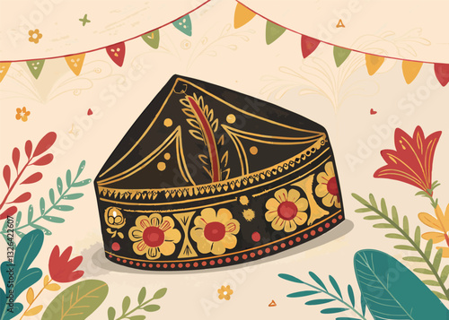 Tanjak melayunese traditional hat hand drawn illustration indonesia culture for festival poster design inspiration