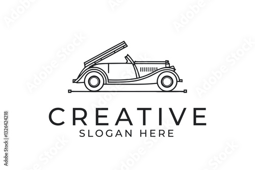 Classic Vintage Car Line Art Elegant Design Illustration old icon logo retro black white  