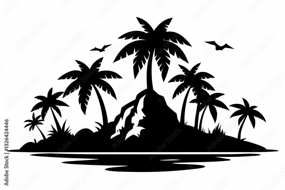 Obraz premium island line art silhouette vector illustration