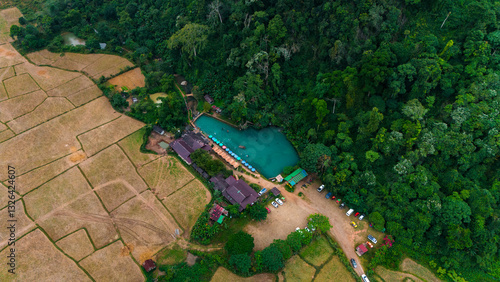 Aerial drone view of Blue Lagoon 3 near Vang Vieng, Laos, Southeast Asia photo