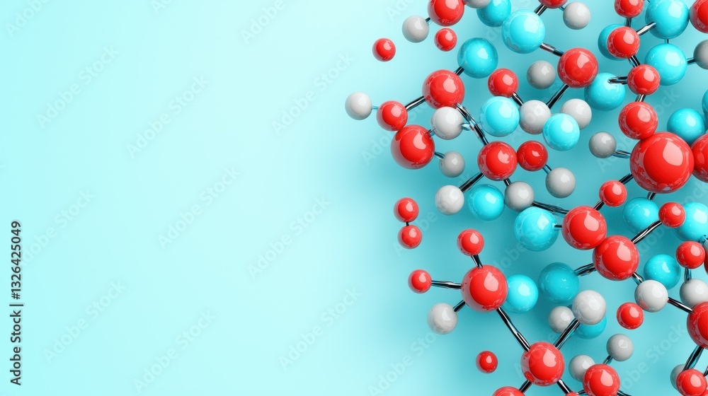 Chemical Structure Visualization with Colorful Molecules on Blue Background Chemical Structure Visualization with Colorful Molecules on Blue Background
