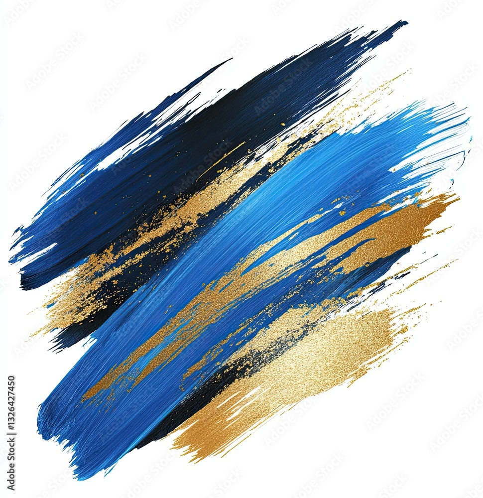 Obraz premium A brushstroke of blue and gold, set against a white background