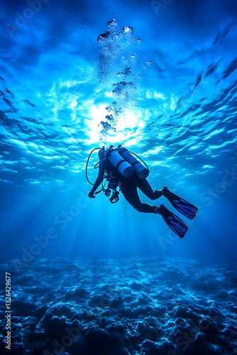 Wallpaper Mural Underwater scuba diver exploring vibrant ocean depths Torontodigital.ca
