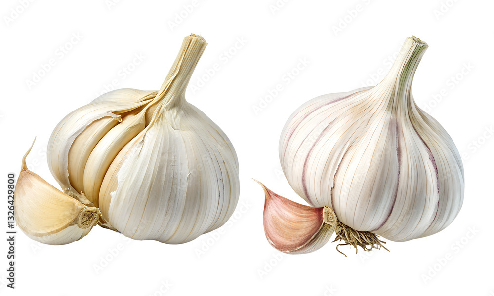 Obraz premium Set of Garlic isolated and a Set of garlic set isolated on a white background