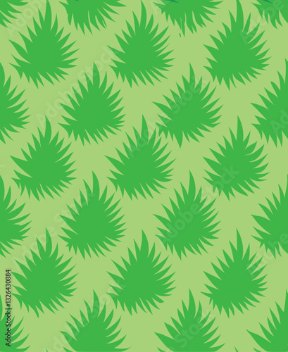 Seamless Tropical Palm Leaf Pattern on Green Background - Vector Illustration