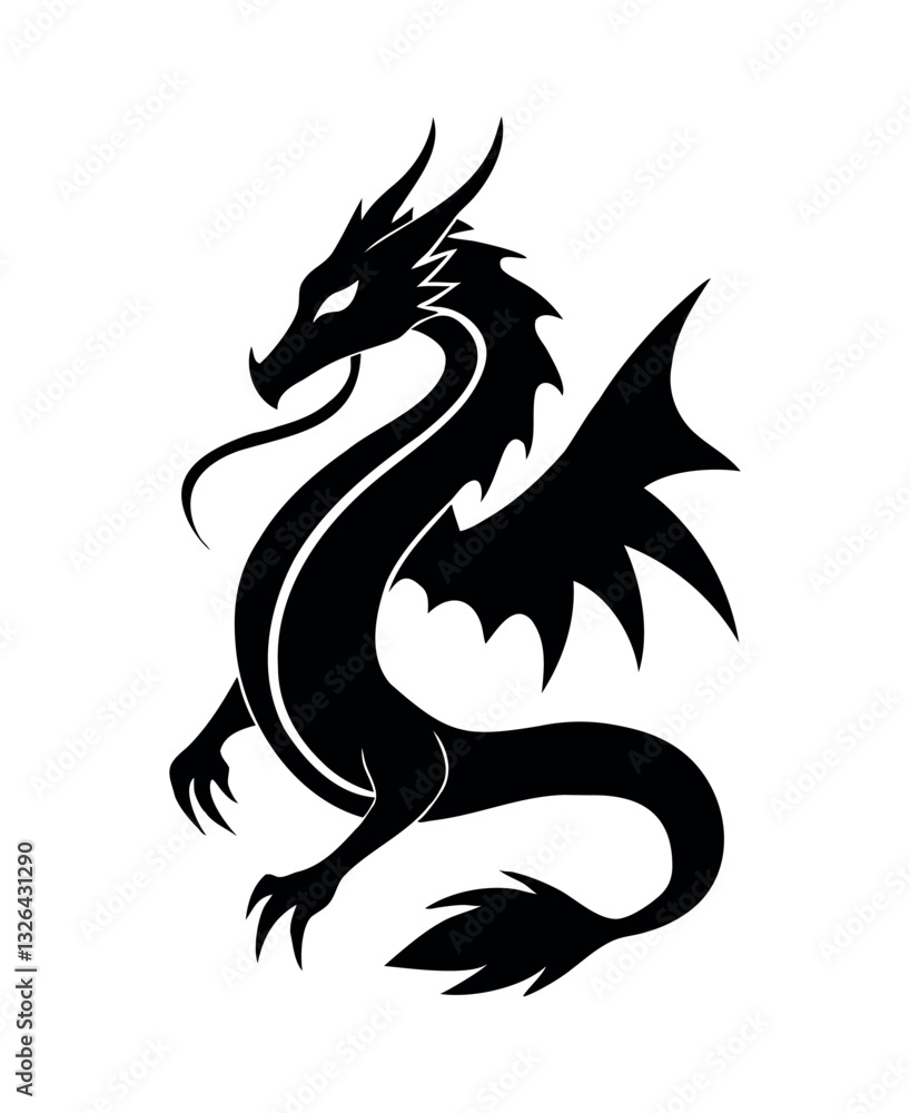 Fototapeta premium Black Dragon Silhouette Design Vector - Mythical Creature Illustration