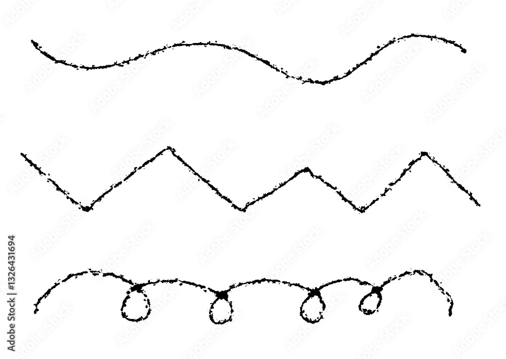 Set of long dashed hand drawn squiggle, loopy lines Set of long dashed hand drawn squiggle, loopy lines