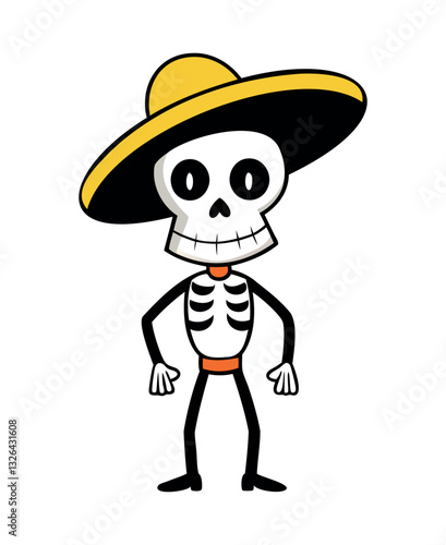 Colorful Cartoon Skeleton with Sombrero - Day of the Dead Illustration