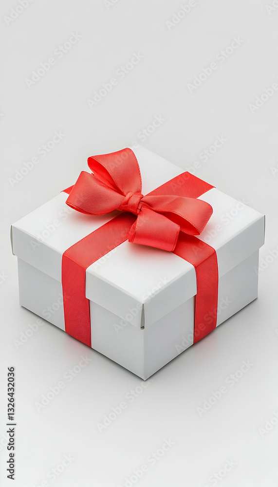 Fototapeta premium White gift box with red ribbon and bow