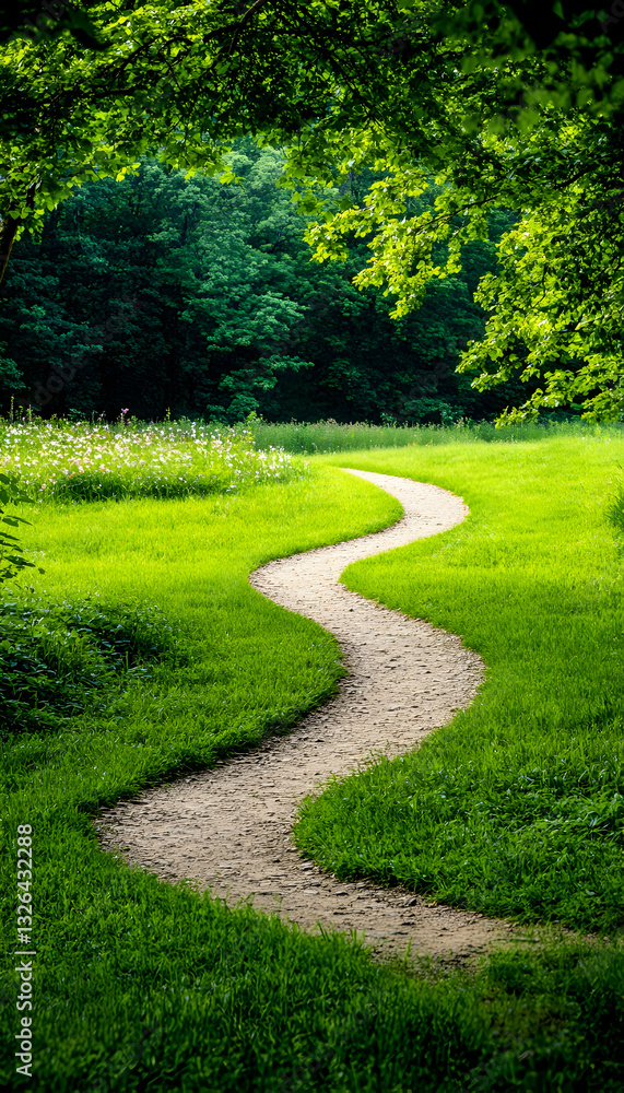 Winding path through lush green parkland Winding path through lush green parkland