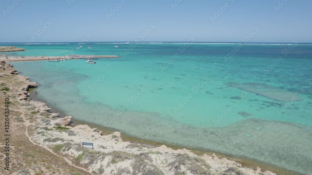 Paradise Beach Of Coral Bay In Western Australia. Aerial Drone Shot Paradise Beach Of Coral Bay In Western Australia. Aerial Drone Shot