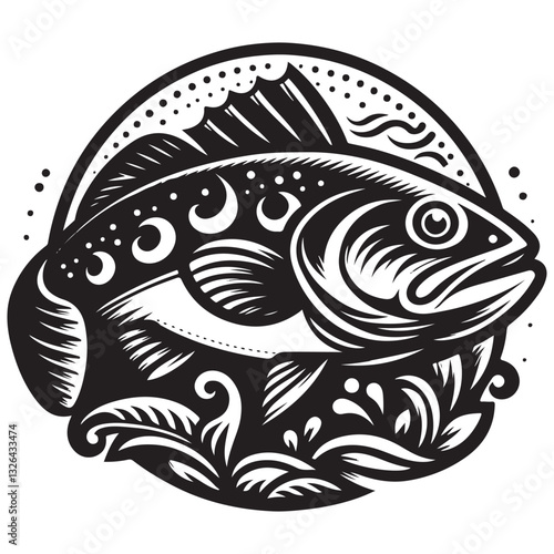 Cod fish logo design. Cod fish emblem. Fishing theme illustration.