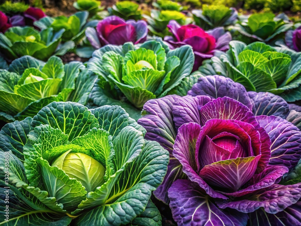 Obraz premium Vibrant garden yields a bounty of fresh cabbage. Healthy eating starts here.