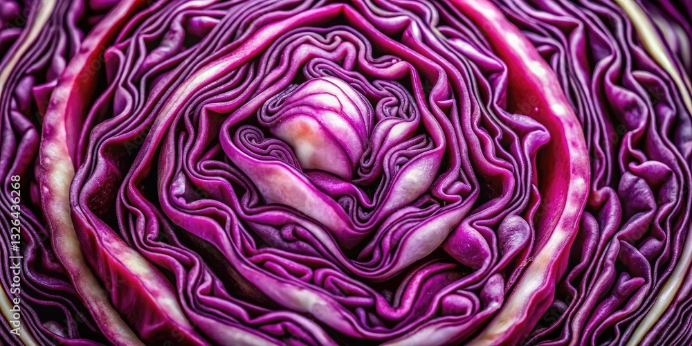 Obraz premium Geometric shapes and vivid colors burst from this stunning architectural red cabbage cut, a vibrant abstract art piece.