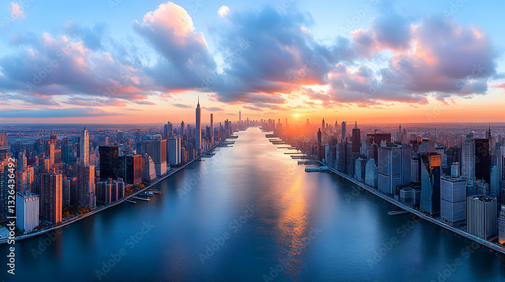 Fototapeta premium Panoramic city sunset