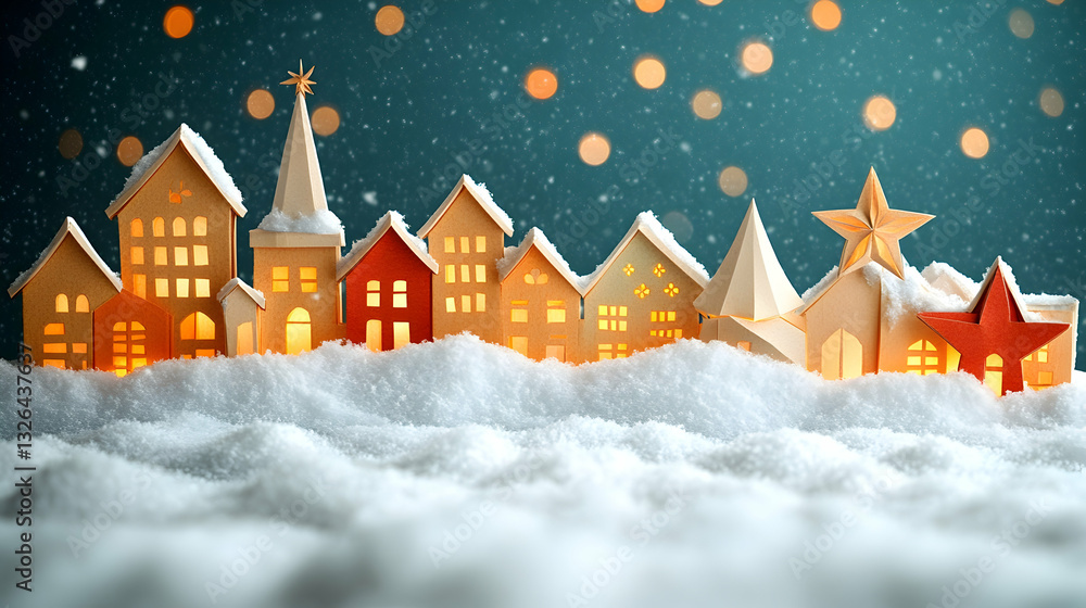 Fototapeta premium Miniature Christmas village scene with snow