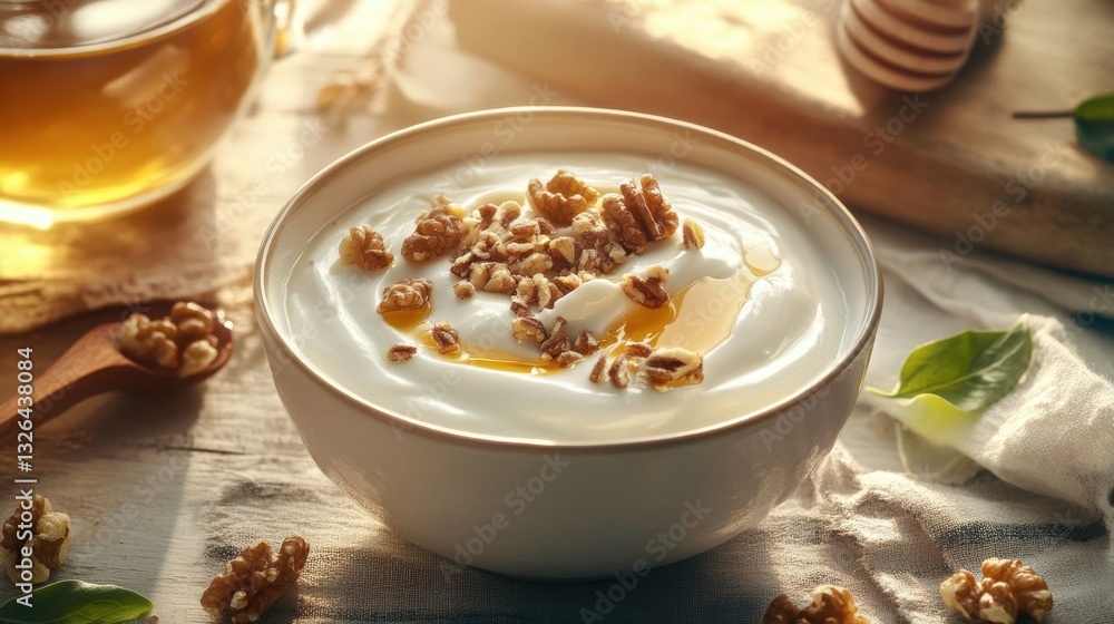 Bowl of Greek yogurt with honey. Bowl of Greek yogurt with honey.