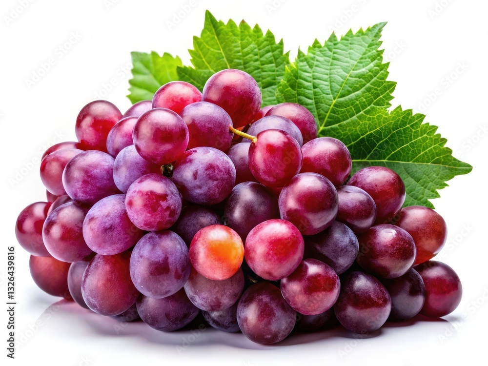 Fototapeta premium High-resolution digital art: a vibrant bunch of fresh, isolated grapes against a pristine white backdrop.