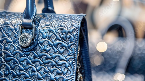 Close-up of a counterfeit luxury handbag with intricate stitching and logo details, illustrating the concept of imitation and counterfeit products in the fashion industry.