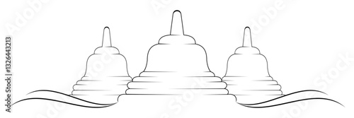 Happy Vesak Day with Temple line art vector