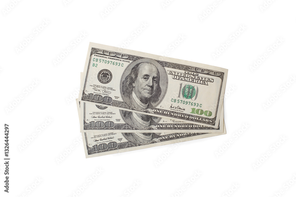 One hundred dollar bills on a white background One hundred dollar bills on a white background
