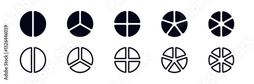 Collection of ten circle icons featuring distinctive geometric patterns in both solid and outlined styles.