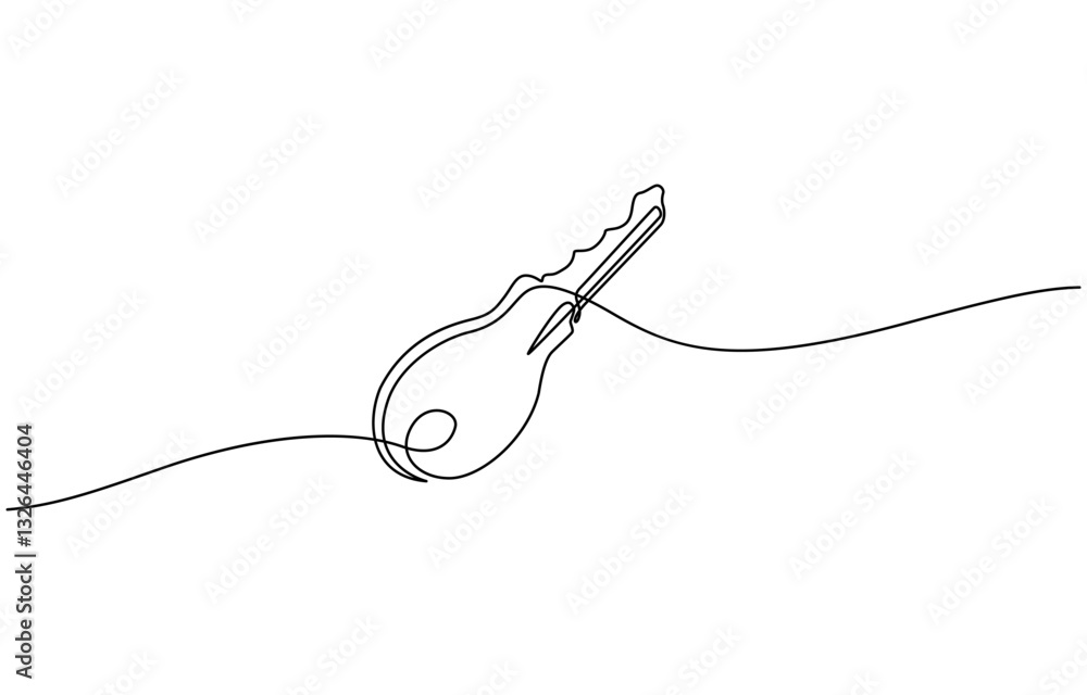 Obraz premium Continuous line drawing of a key for security and access concept, Keys continuous line drawing. Private security object. Vector hand drawn illustration.