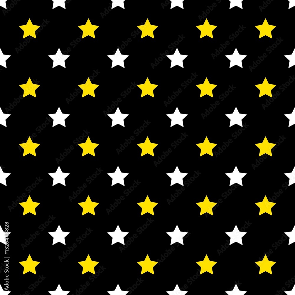 Seamless Yellow and White Stars Pattern on Black Background Seamless Yellow and White Stars Pattern on Black Background