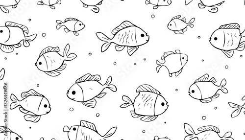 Playful Fish Line Drawing with Cheerful Childlike Illustration Style