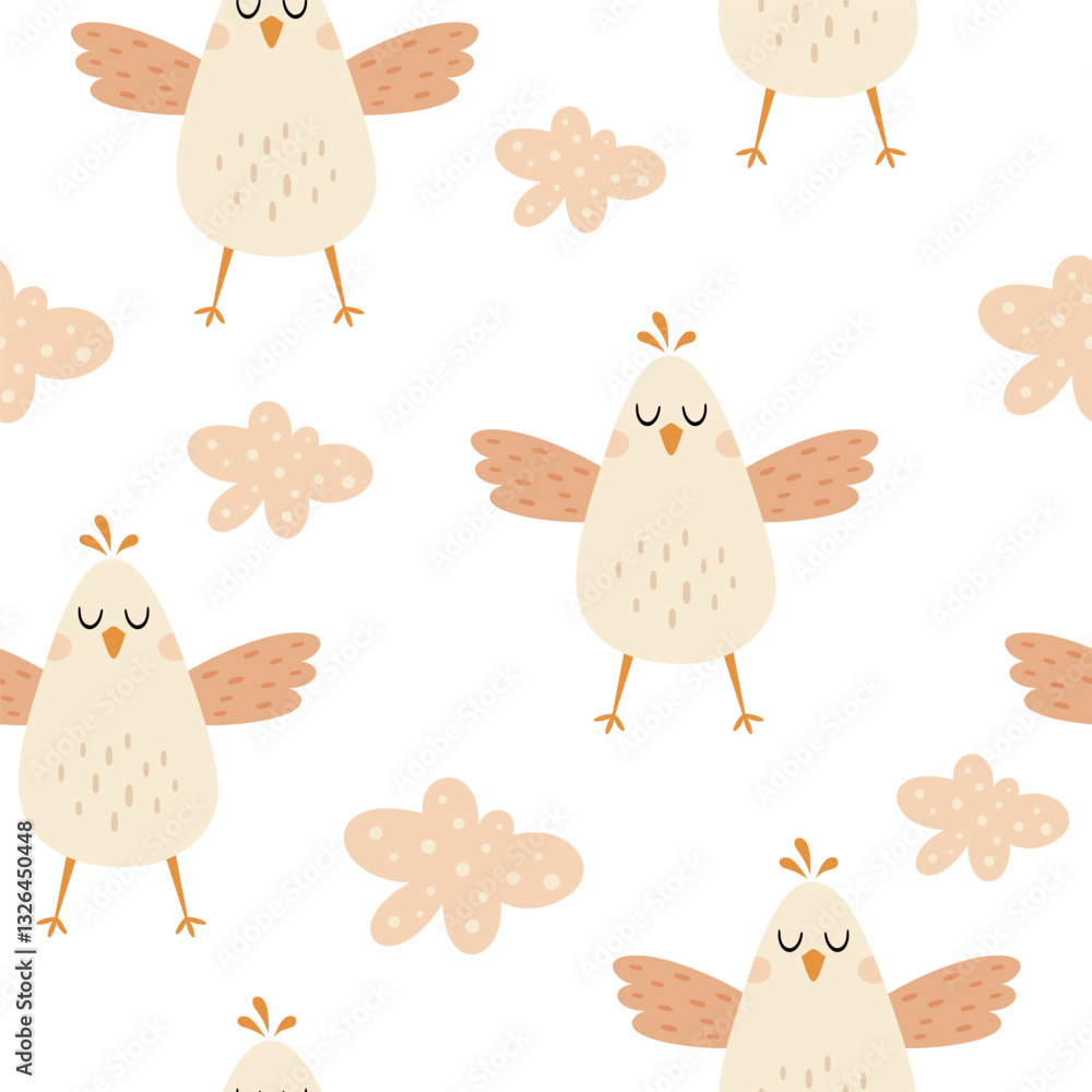 Seamless pattern with cute bird and clouds. Bird pattern. Hand drawn vector pattern in flat style
Seamless pattern with cute bird and clouds. Bird pattern. Hand drawn vector pattern in flat style