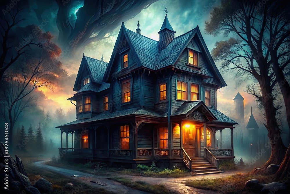 Dark, imposing house, AI-generated architectural drama. Dark, imposing house, AI-generated architectural drama.
