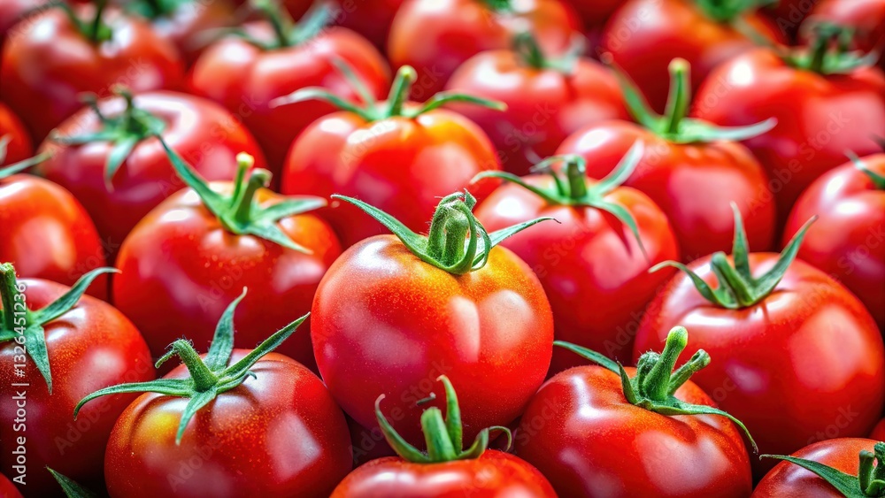 Crisp, ripe tomatoes close-up, fresh and healthy.  A food photography delight.