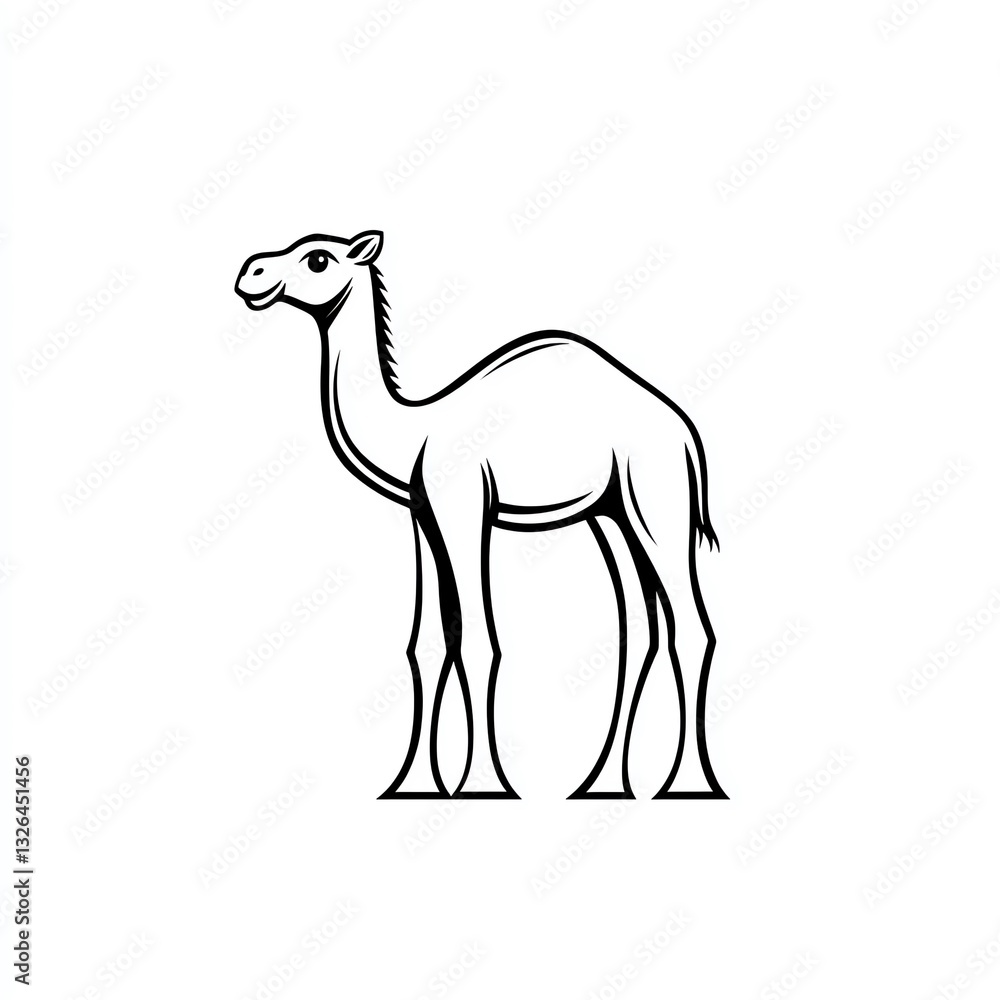 Fototapeta premium Elegant Minimalist Camel Line Art Design, a Simple Black and White Illustration of a Desert Animal