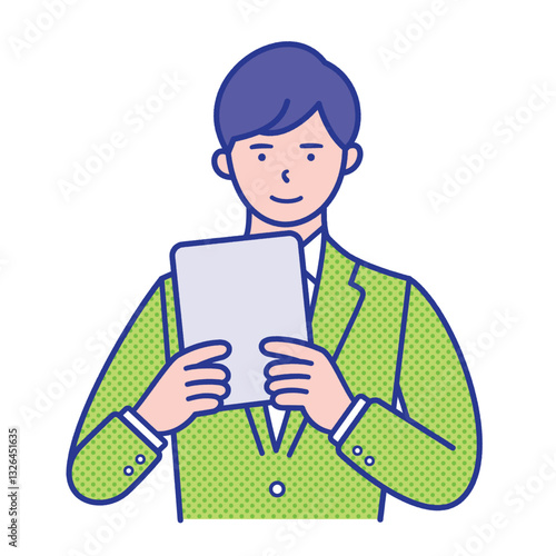 タブレット端末を持った男子学生のイラスト素材