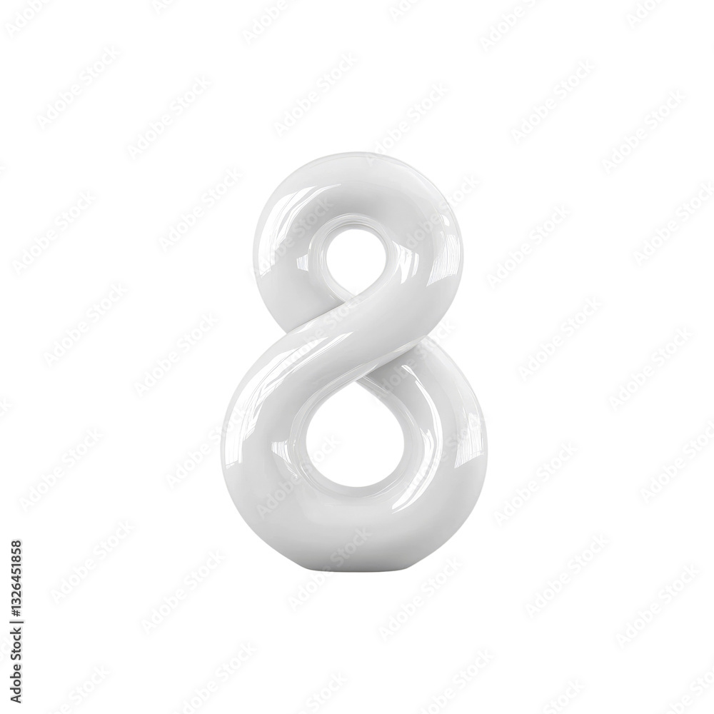 3D Render of a White, Glossy Number Eight Shaped Like an Infinity Symbol