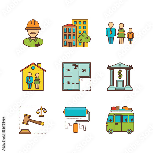 Vector minimal lineart flat real estate icon set