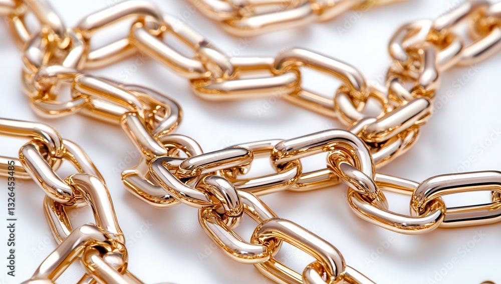 Fototapeta premium Close up of intertwined gold chains, showcasing their shiny texture and intricate links, symbolizing wealth and luxury.