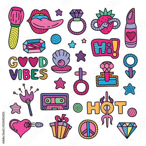 Vector doodle girly clipart lineart elements set