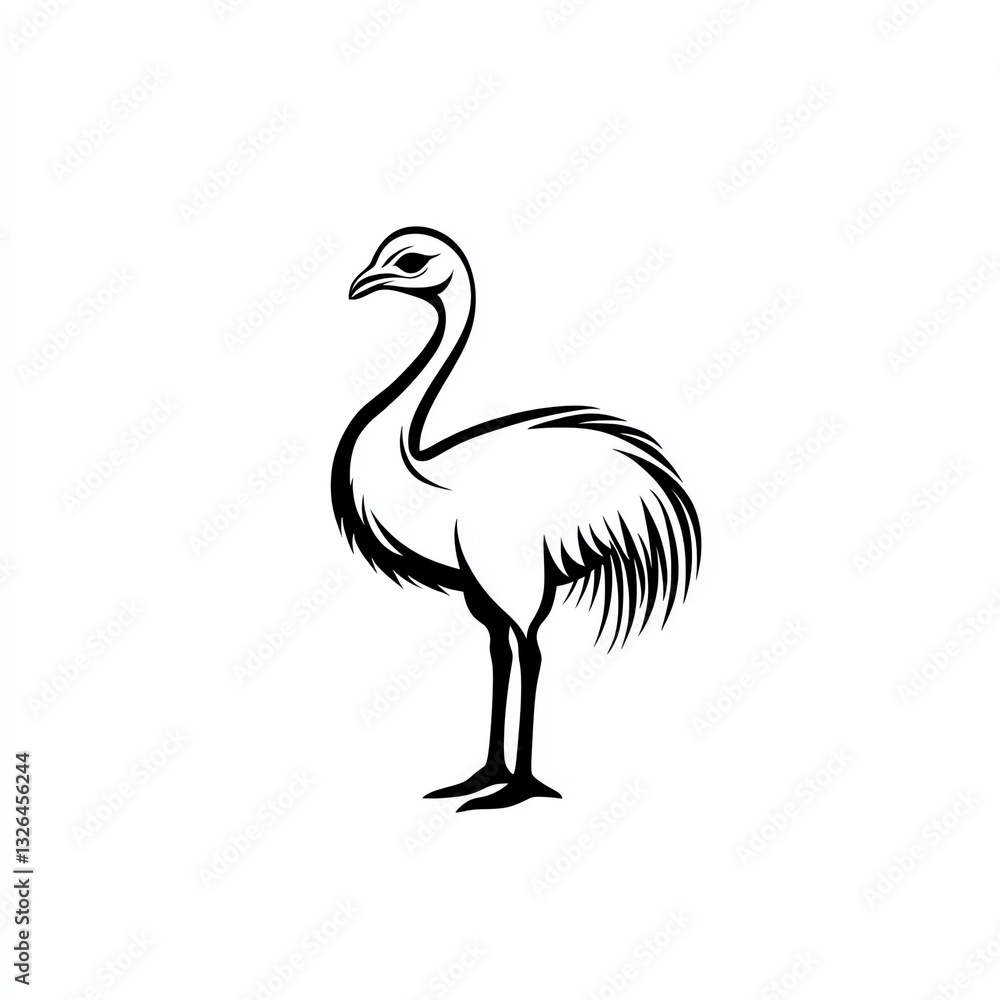 Obraz premium Elegant Ostrich Silhouette A Minimalist Black Line Logo Design, showcasing the birds graceful posture and unique features.