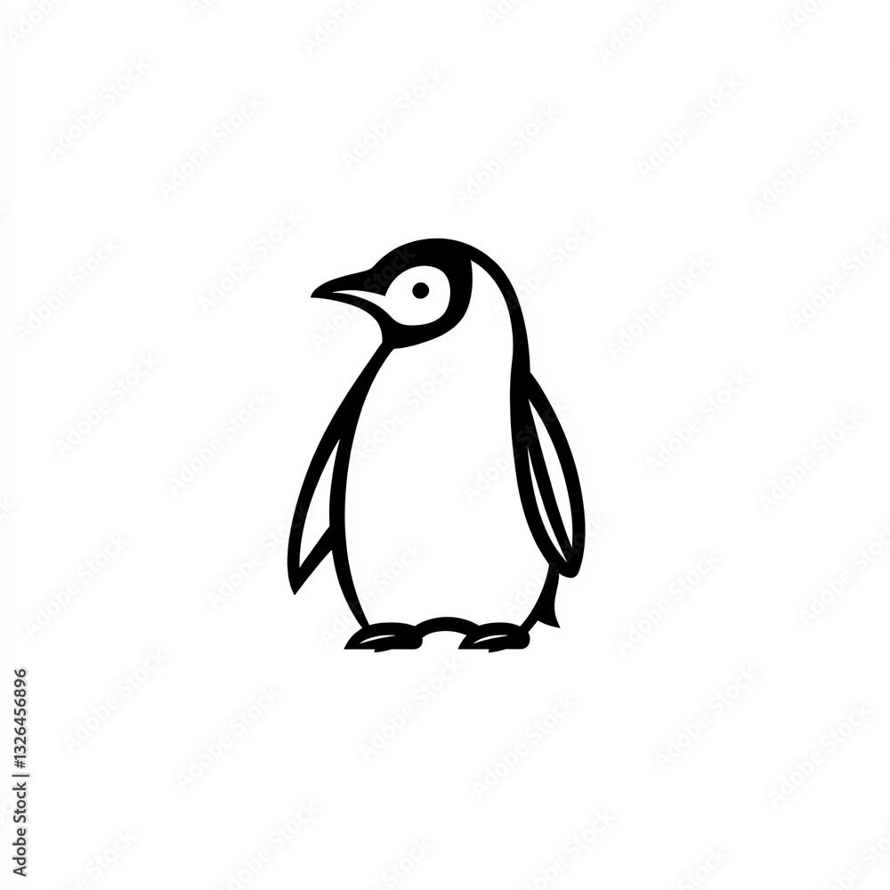 Obraz premium Elegant Emperor Penguin Minimalist Black Line Art Logo Design, a striking symbol of Antarctic wildlife.