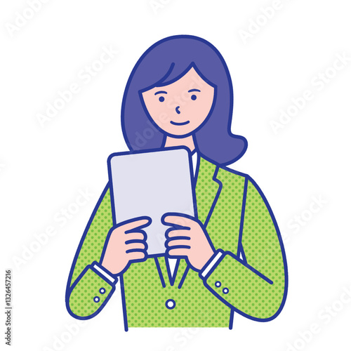 タブレット端末を持った女子学生のイラスト素材