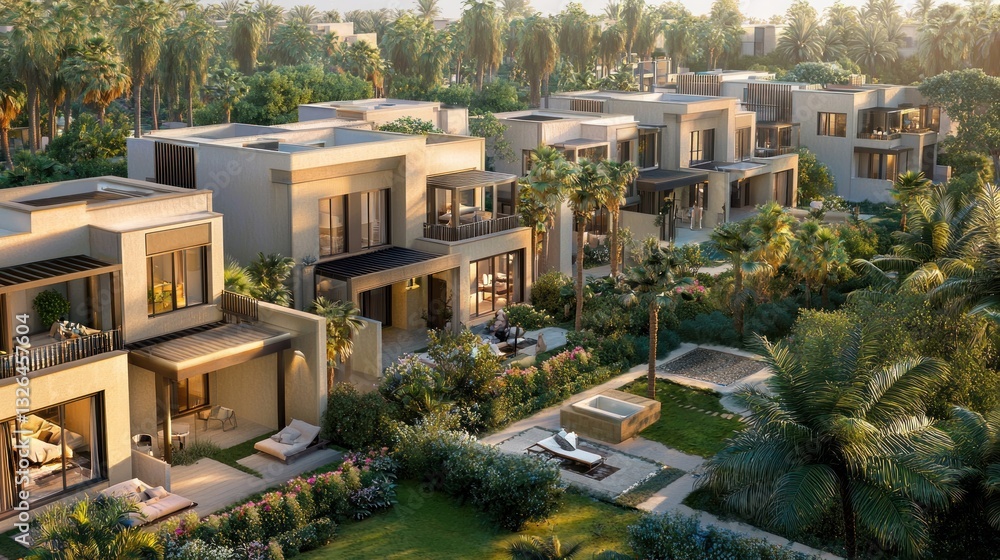 Fototapeta premium Luxury Villas in Tropical Oasis: A Resort-Style Living Experience