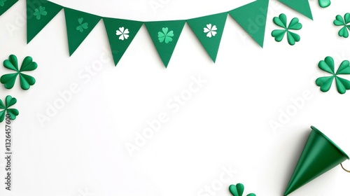 Festive St Patrick s Day Celebration Decoration with Green Bunting and Four Leaf Clovers Design