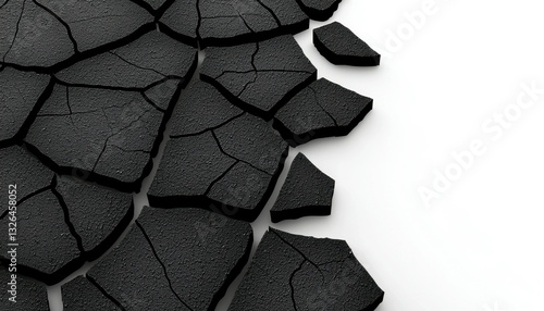 Cracked Earth Tiles on Edge of White Background Representing Dryness and Fractured Terrain
