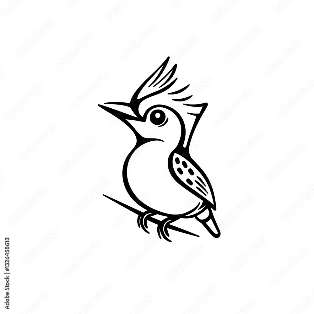 Fototapeta premium Elegant Black Line Woodpecker Logo Design A Minimalist Bird Illustration Perched on a Branch