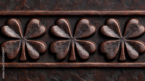 Embossed Copper Four Leaf Clover Ornamental Design for Irish Decor and Lucky Amulets Artistic Border