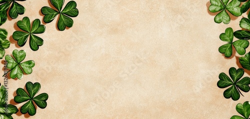 St Patricks Day Shamrock Arrangement on Textured Neutral Background for Celebratory Design Project