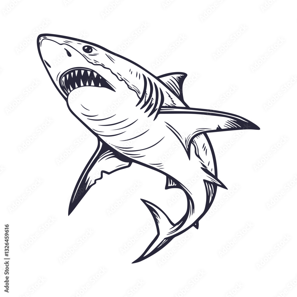 Naklejka premium Shark Hand Drawn Style Vector Clipart Isolated Illustration on white background.