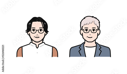 ビジネスカジュアルなミドル・シニア男性のシンプルなベクターイラストセット